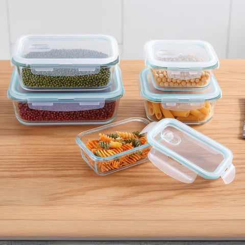 [¡Pagá 4 Llevá 8!] Set de Recipientes de Vidrio con Tapas Antiderrame + REGALO: Porta Condimentos – ¡Colores Vibrantes!