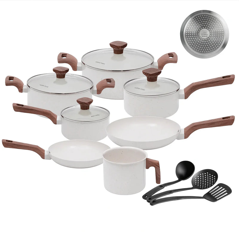 Kit Completo Almira de 10 Piezas de Acero Inoxidable con Recubrimiento Cerámico y Mangos de Madera