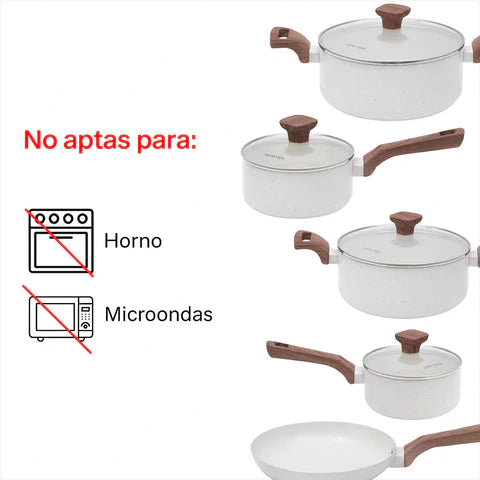 Kit Completo Almira de 10 Piezas de Acero Inoxidable con Recubrimiento Cerámico y Mangos de Madera