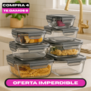 [¡Pagá 4 Llevá 8!] Set de Recipientes de Vidrio con Tapas Antiderrame + REGALO: Porta Condimentos – ¡Colores Vibrantes!
