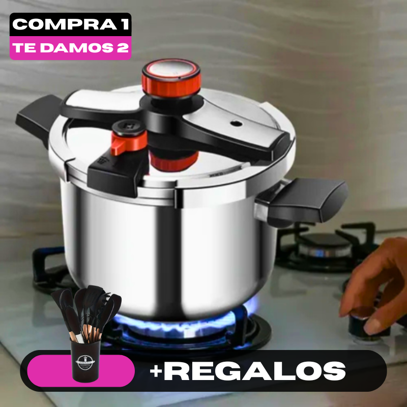 [Llevá 2 Pagá 1] Olla a Presión Supor de 3 Capas de Acero Inoxidable con Manijas de Goma | Seguridad Total para tu Cocina + Kit de Utensilios de Cocina