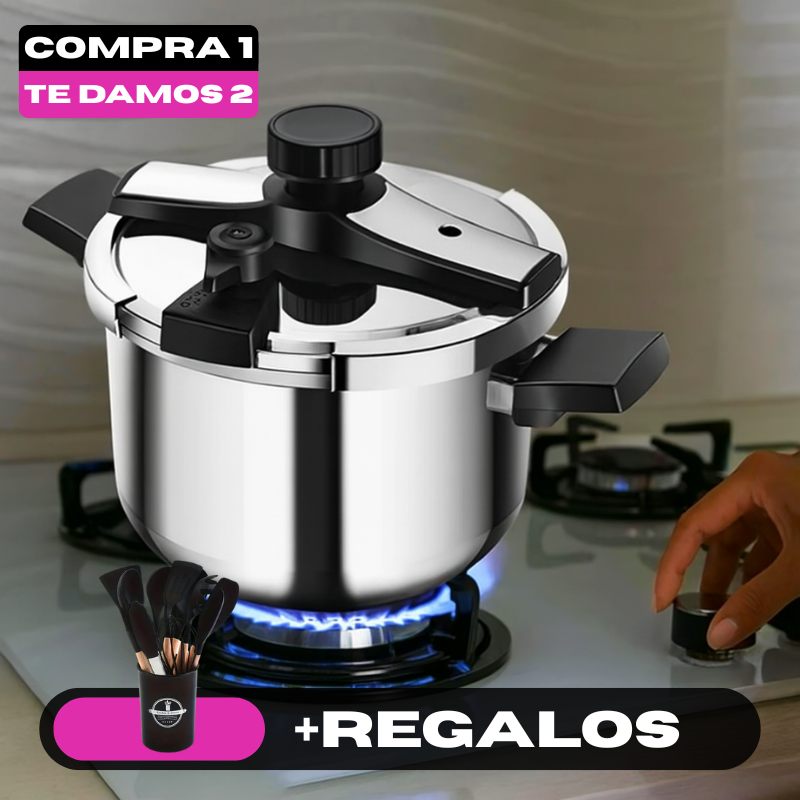 [Llevá 2 Pagá 1] Olla a Presión Supor de 3 Capas de Acero Inoxidable con Manijas de Goma | Seguridad Total para tu Cocina + Kit de Utensilios de Cocina
