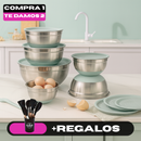 Conjunto de 6 Recipientes de Acero Inoxidable con Tapas de Silicona Multifuncionales + REGALO: Kit de Utensilios de Cocina